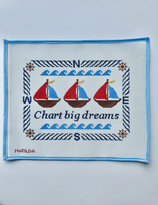 Chart Big Dreams Sailing Boat HAND PAINTED Needlepoint Tapestry Canvas