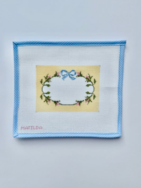 Bow and Roses Wreath Hand Painted Needlepoint Tapestry Canvas ***Can be personalised***