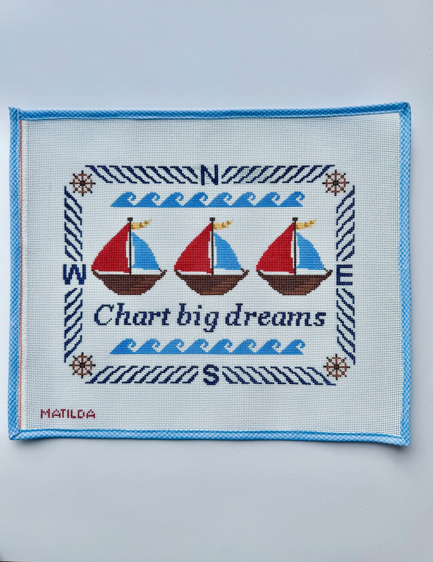 Chart Big Dreams Sailing Boat HAND PAINTED Needlepoint Tapestry Canvas