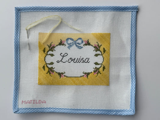 Bow and Roses Wreath Hand Painted Needlepoint Tapestry Canvas ***Can be personalised***